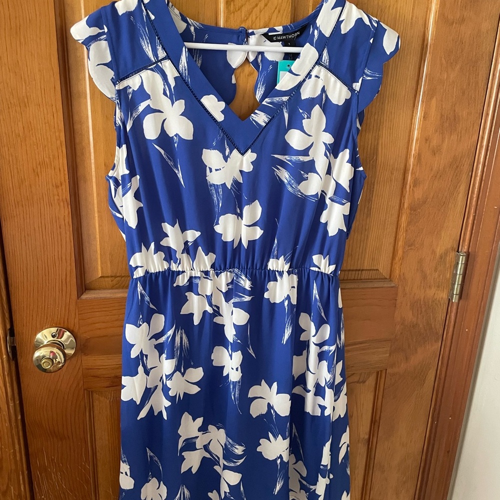 41 Hawthorn Blue and White Scallop Detail Dress